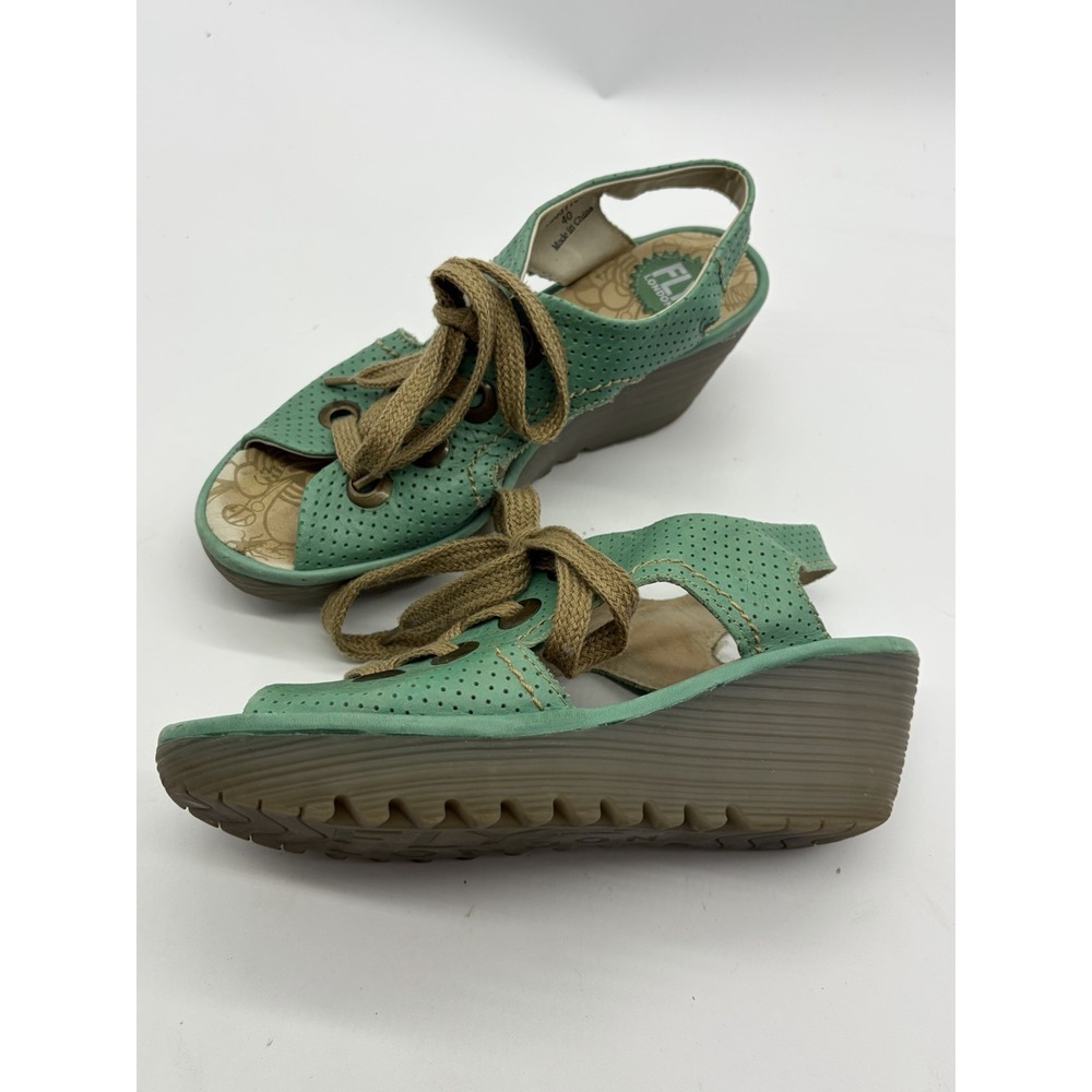 FLY London Women's Wedge Sandals – US 9 / EU 40 – Mint Green Lace-Up